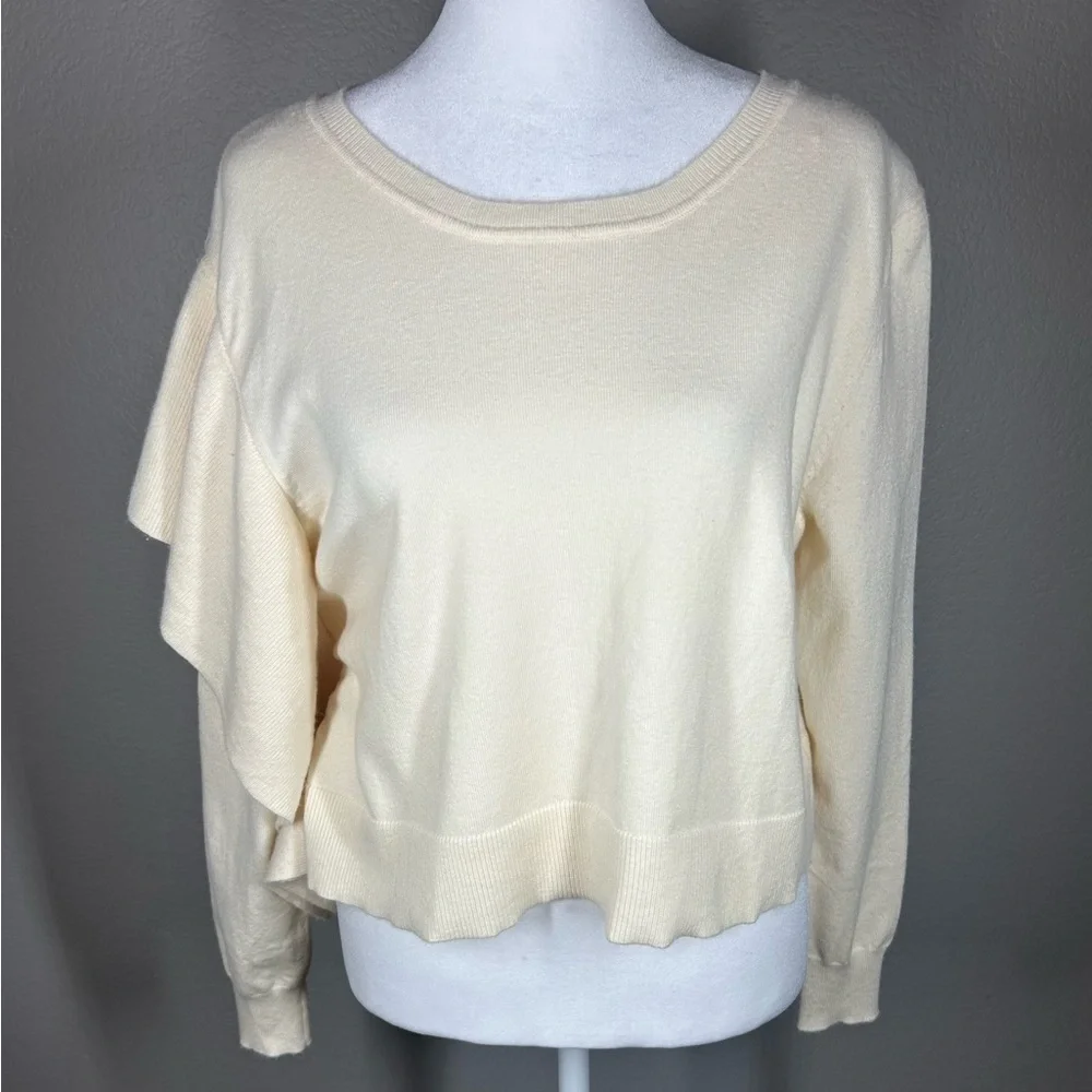 Zara Cream Side Ruffle Cropped Sweater Size M